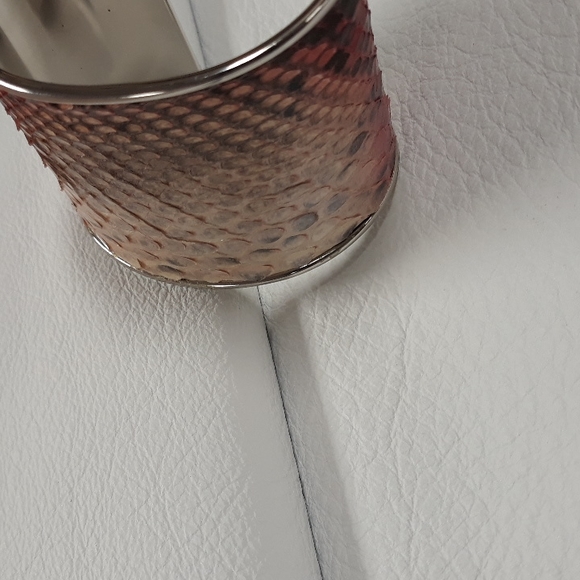 Metallic/ Pink Hand Painted Python Snakeskin Cuff Bracelet/ Handcrafted - Picture 5 of 16